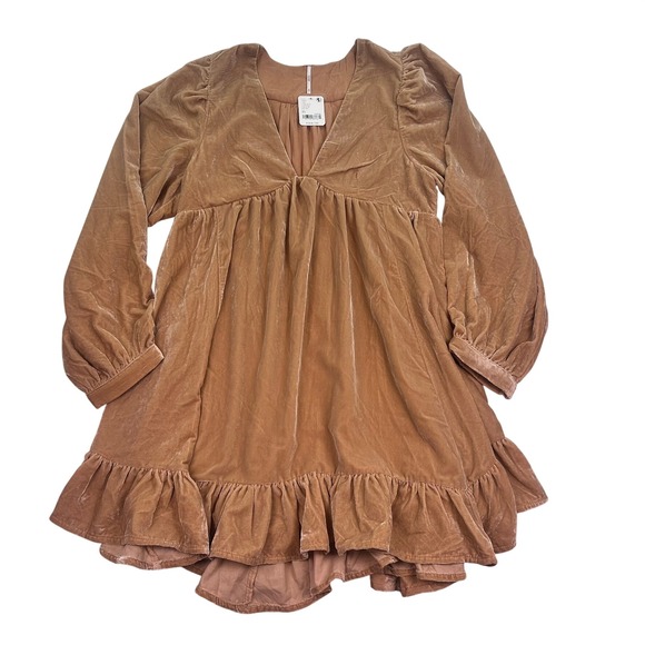 Free People Estella Long Sleeve Velvet Mini Dress Rose Pearl XS NWT - Picture 3 of 16